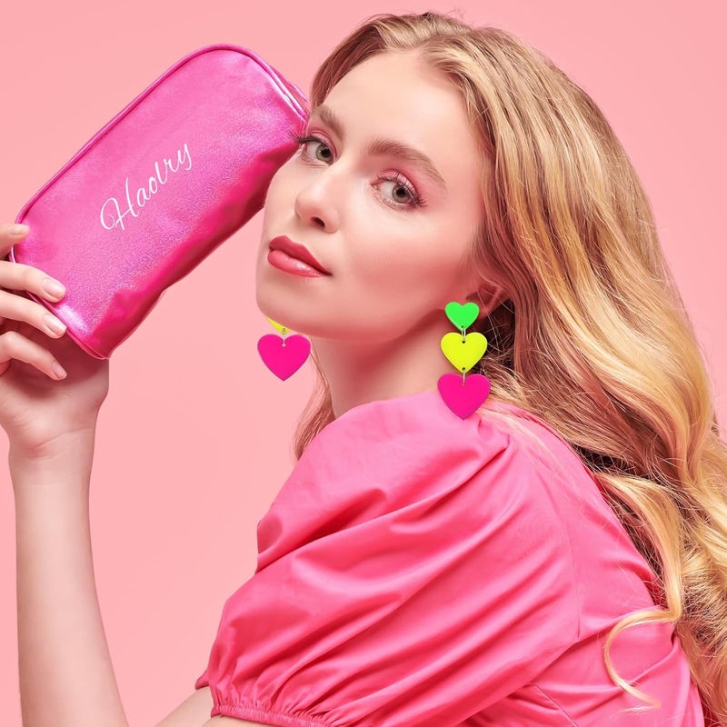 HOLYRY Neon Heart Earrings for Women Acrylic Neon Earrings 80s 90s Outfit for Women Glow Party Accessories Gifts Hot Pink Orange Green Yellow - Image 3